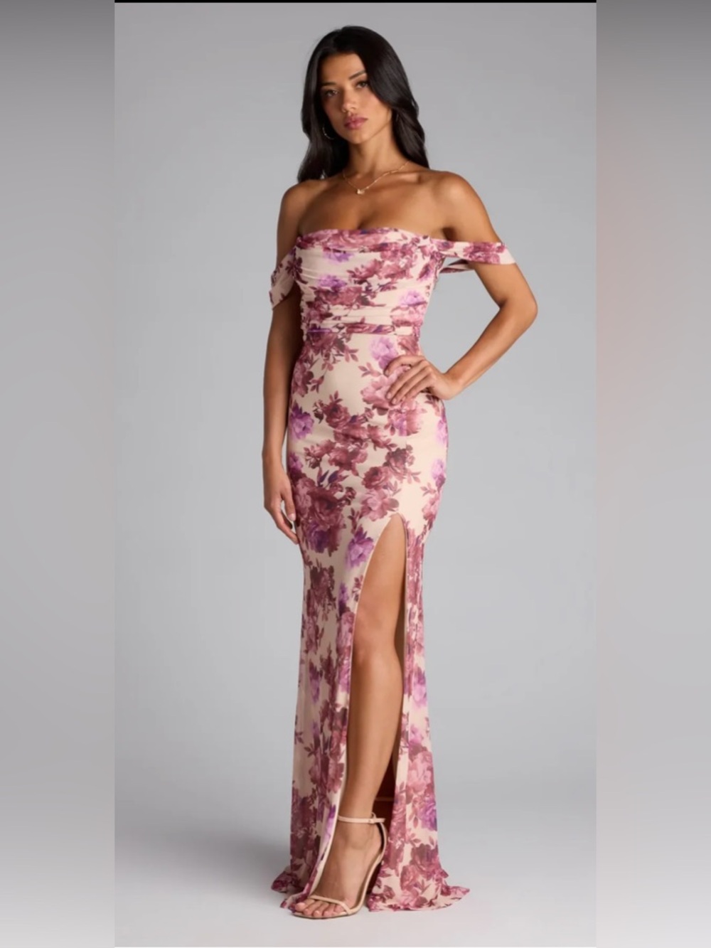 Windsor Blush Pink Floral Off-Shoulder Maxi Dress